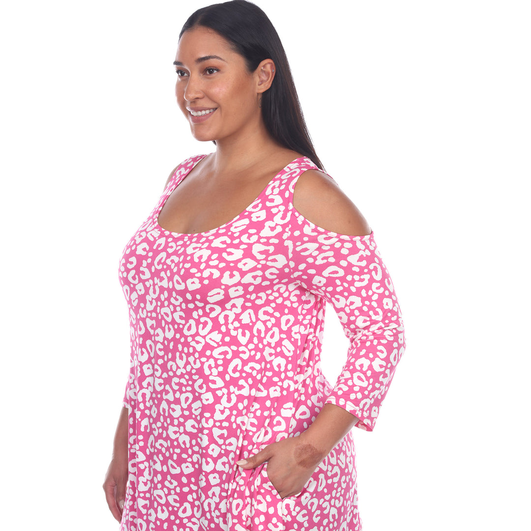 Women's Plus Size Leopard Cold Shoulder Tunic