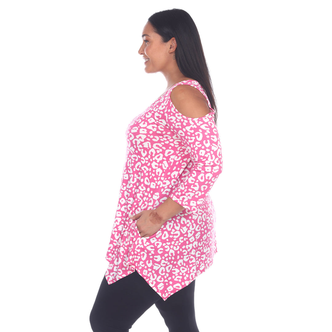 Women's Plus Size Leopard Cold Shoulder Tunic