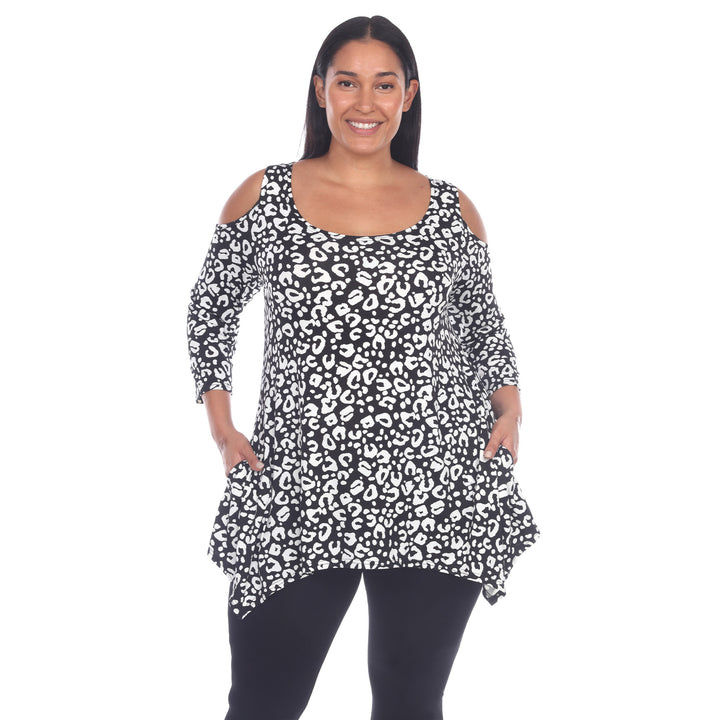 Women's Plus Size Leopard Cold Shoulder Tunic