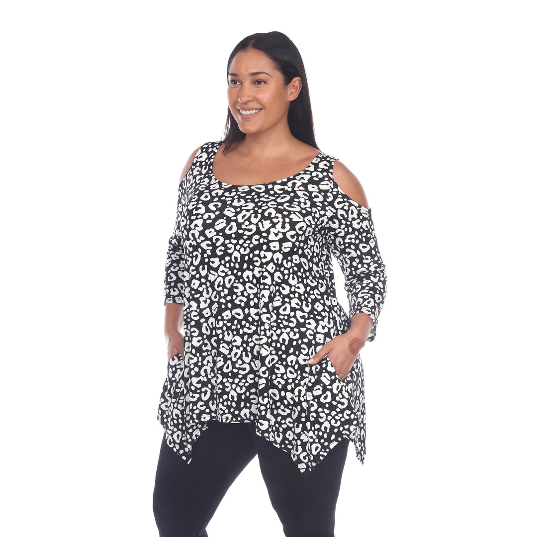 Women's Plus Size Leopard Cold Shoulder Tunic