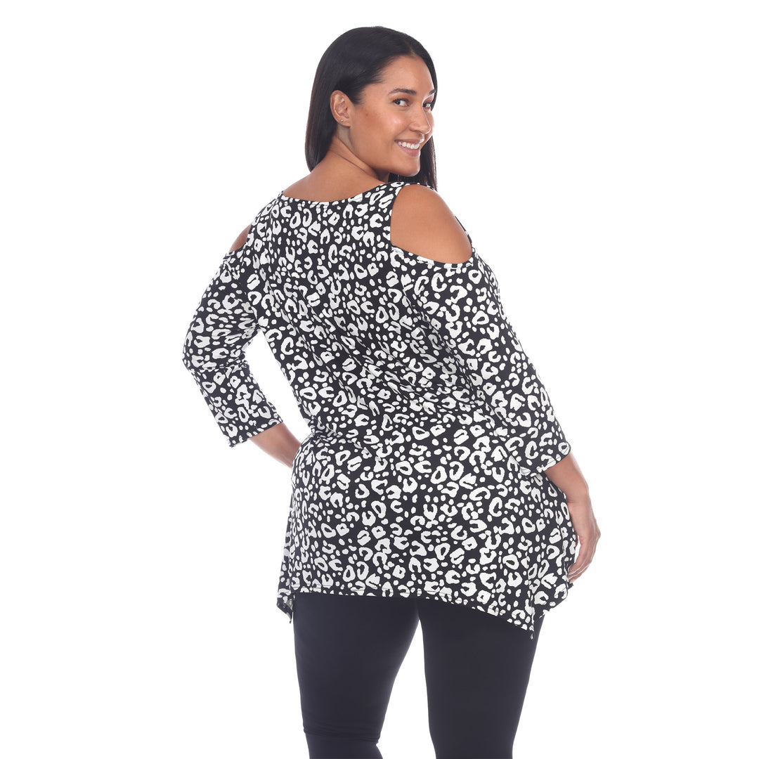 Women's Plus Size Leopard Cold Shoulder Tunic
