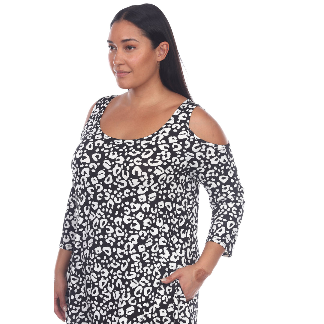 Women's Plus Size Leopard Cold Shoulder Tunic