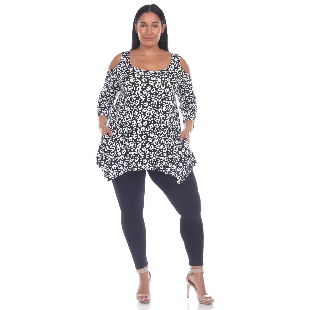 Women's Plus Size Leopard Cold Shoulder Tunic