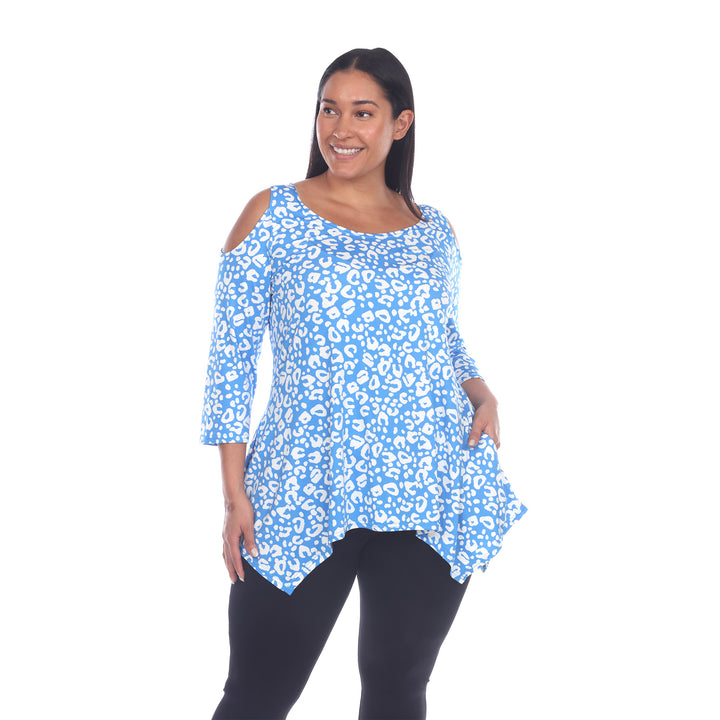 Women's Plus Size Leopard Cold Shoulder Tunic