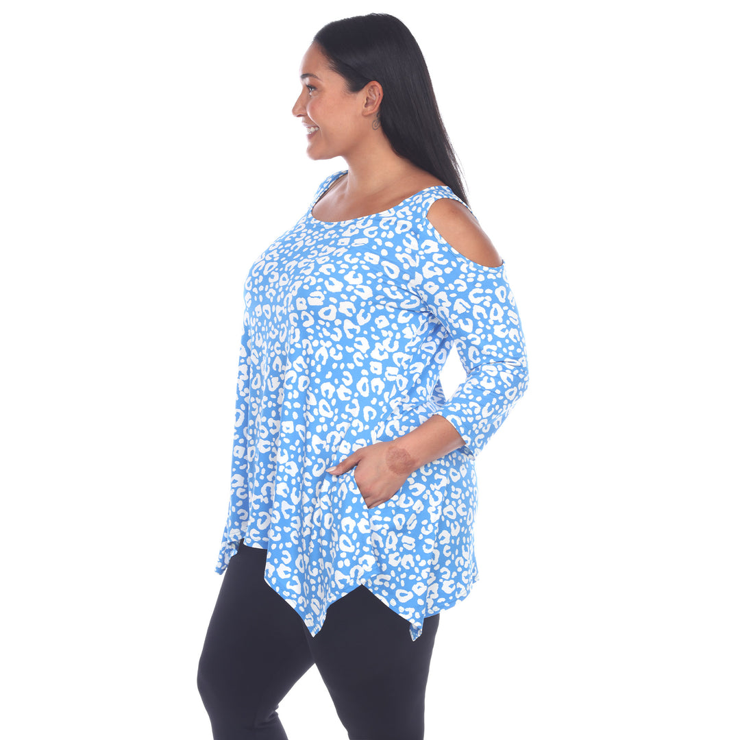 Women's Plus Size Leopard Cold Shoulder Tunic