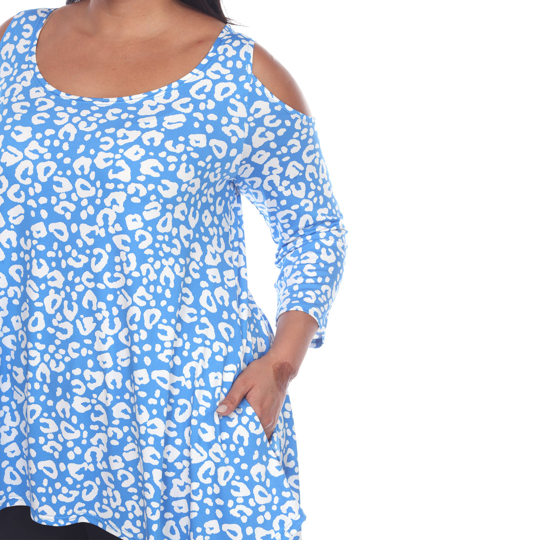 Women's Plus Size Leopard Cold Shoulder Tunic
