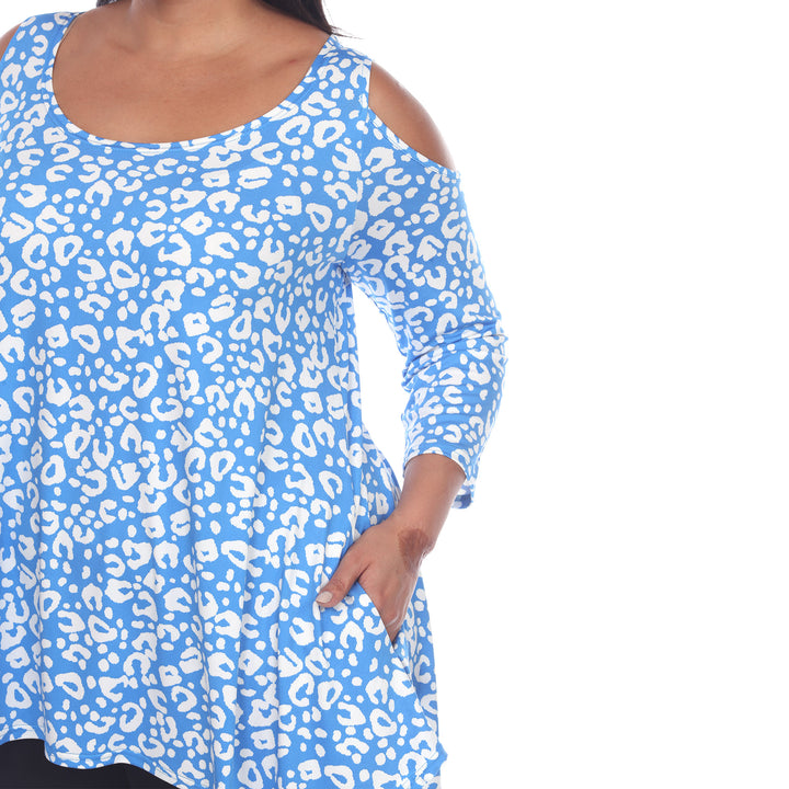 Women's Plus Size Leopard Cold Shoulder Tunic