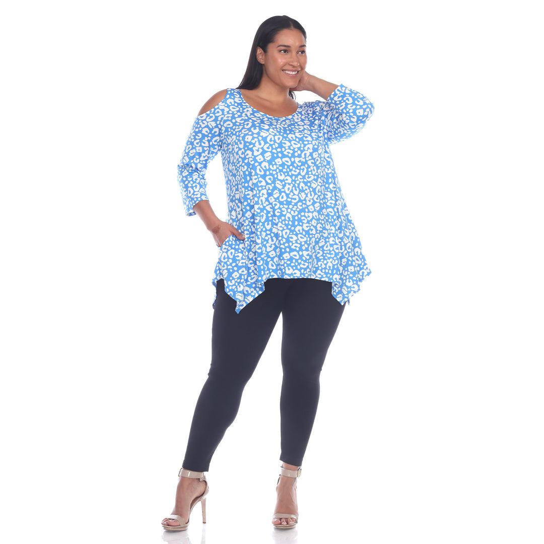 Women's Plus Size Leopard Cold Shoulder Tunic