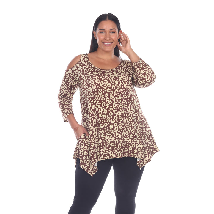 Women's Plus Size Leopard Cold Shoulder Tunic