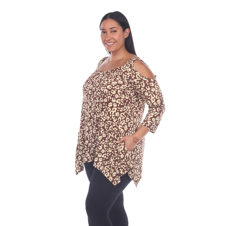 Women's Plus Size Leopard Cold Shoulder Tunic