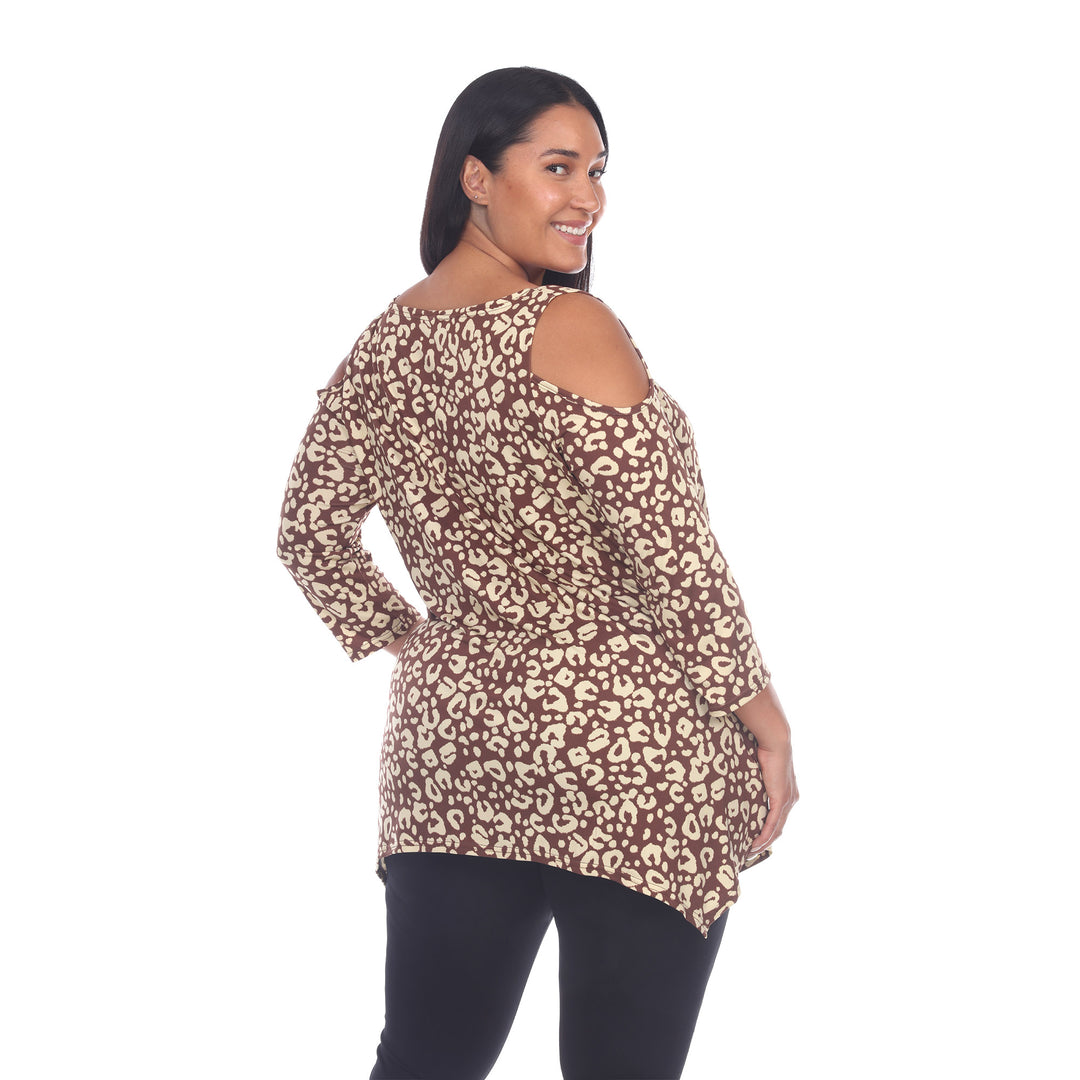 Women's Plus Size Leopard Cold Shoulder Tunic