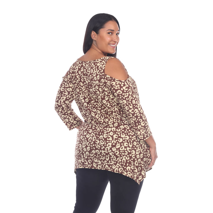 Women's Plus Size Leopard Cold Shoulder Tunic