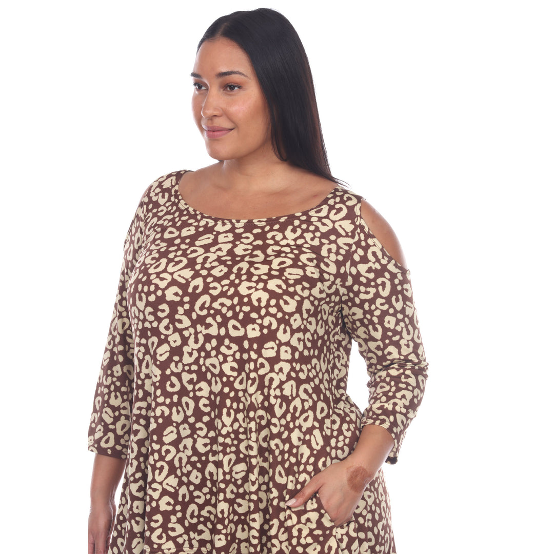 Women's Plus Size Leopard Cold Shoulder Tunic