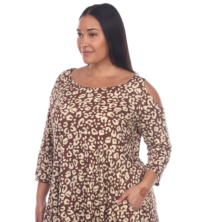 Women's Plus Size Leopard Cold Shoulder Tunic