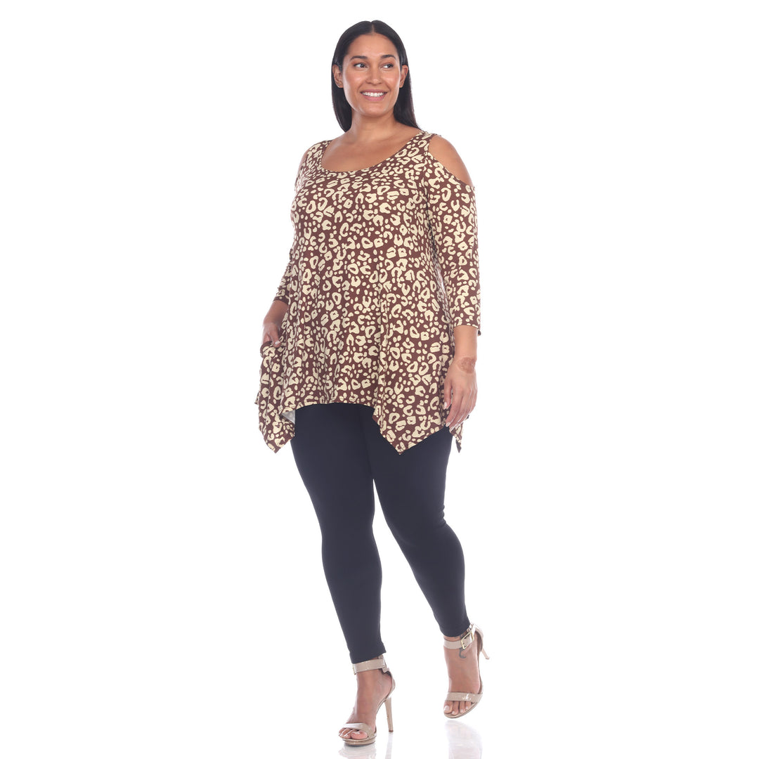 Women's Plus Size Leopard Cold Shoulder Tunic