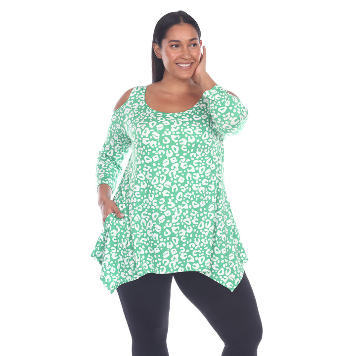 Women's Plus Size Leopard Cold Shoulder Tunic