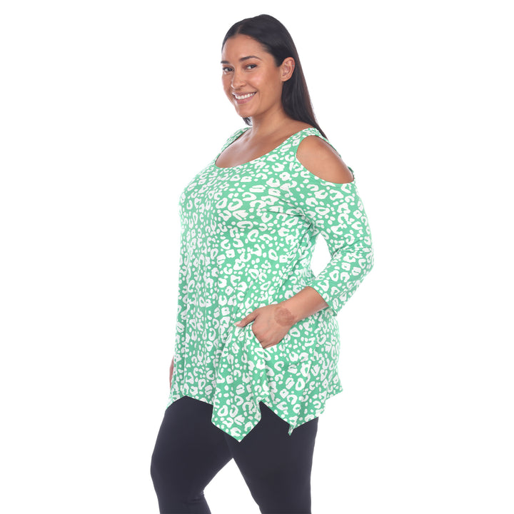 Women's Plus Size Leopard Cold Shoulder Tunic
