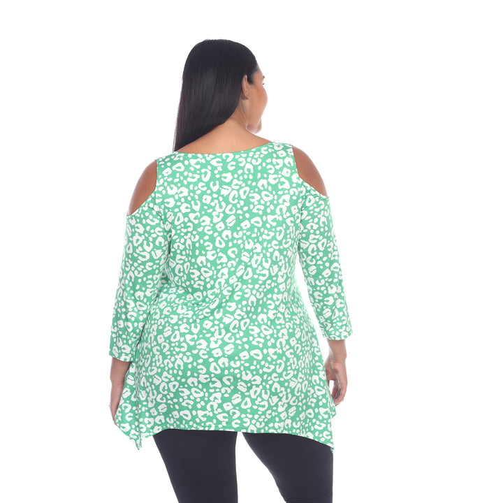 Women's Plus Size Leopard Cold Shoulder Tunic