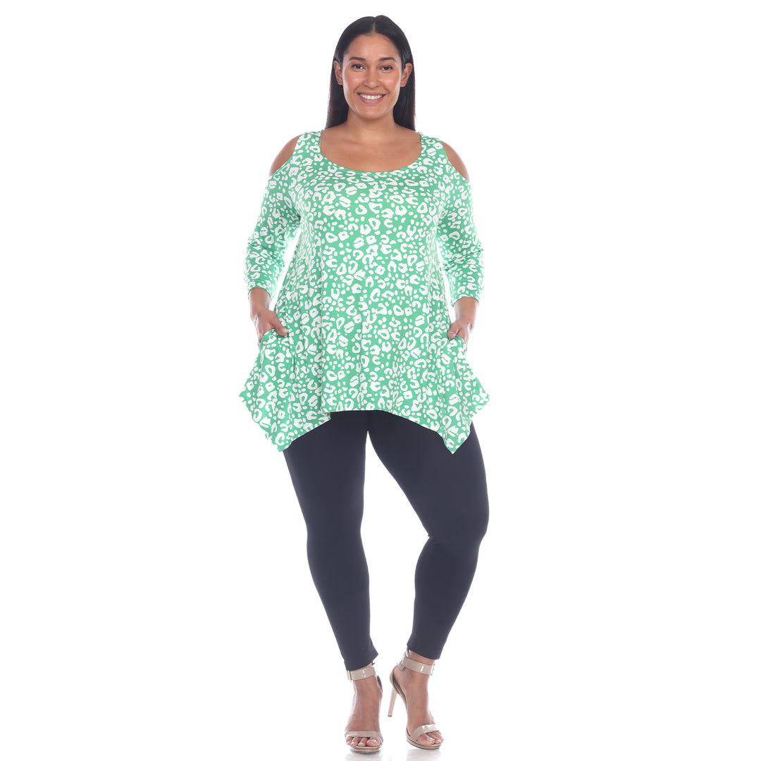 Women's Plus Size Leopard Cold Shoulder Tunic