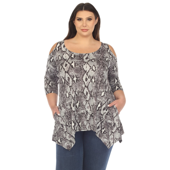 Women's Plus Size Snake Print Cold Shoulder Tunic