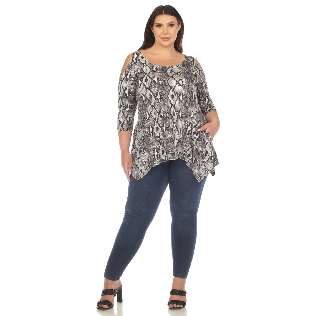 Women's Plus Size Snake Print Cold Shoulder Tunic