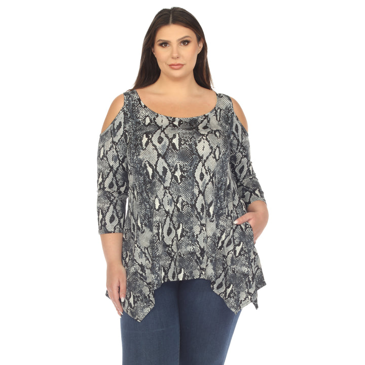 Women's Plus Size Snake Print Cold Shoulder Tunic