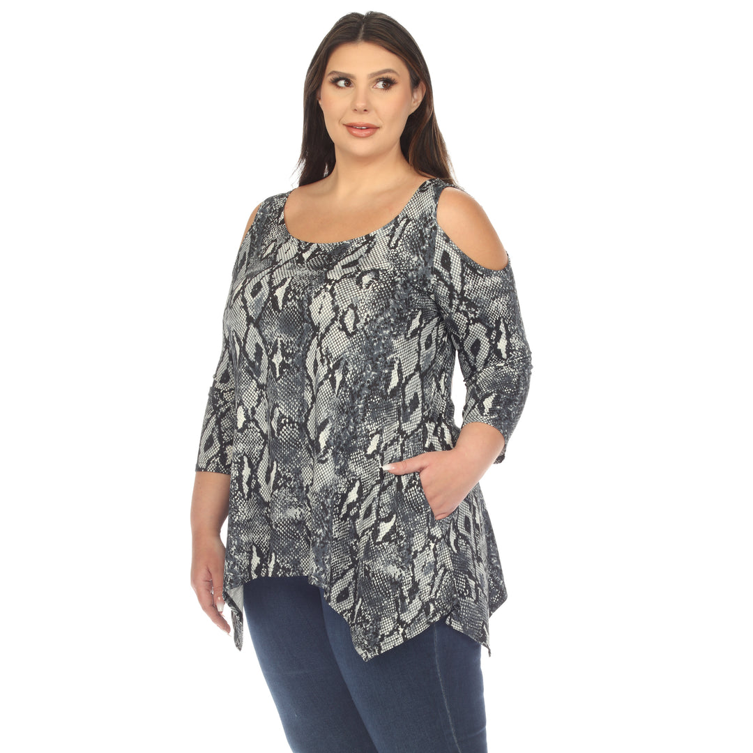 Women's Plus Size Snake Print Cold Shoulder Tunic