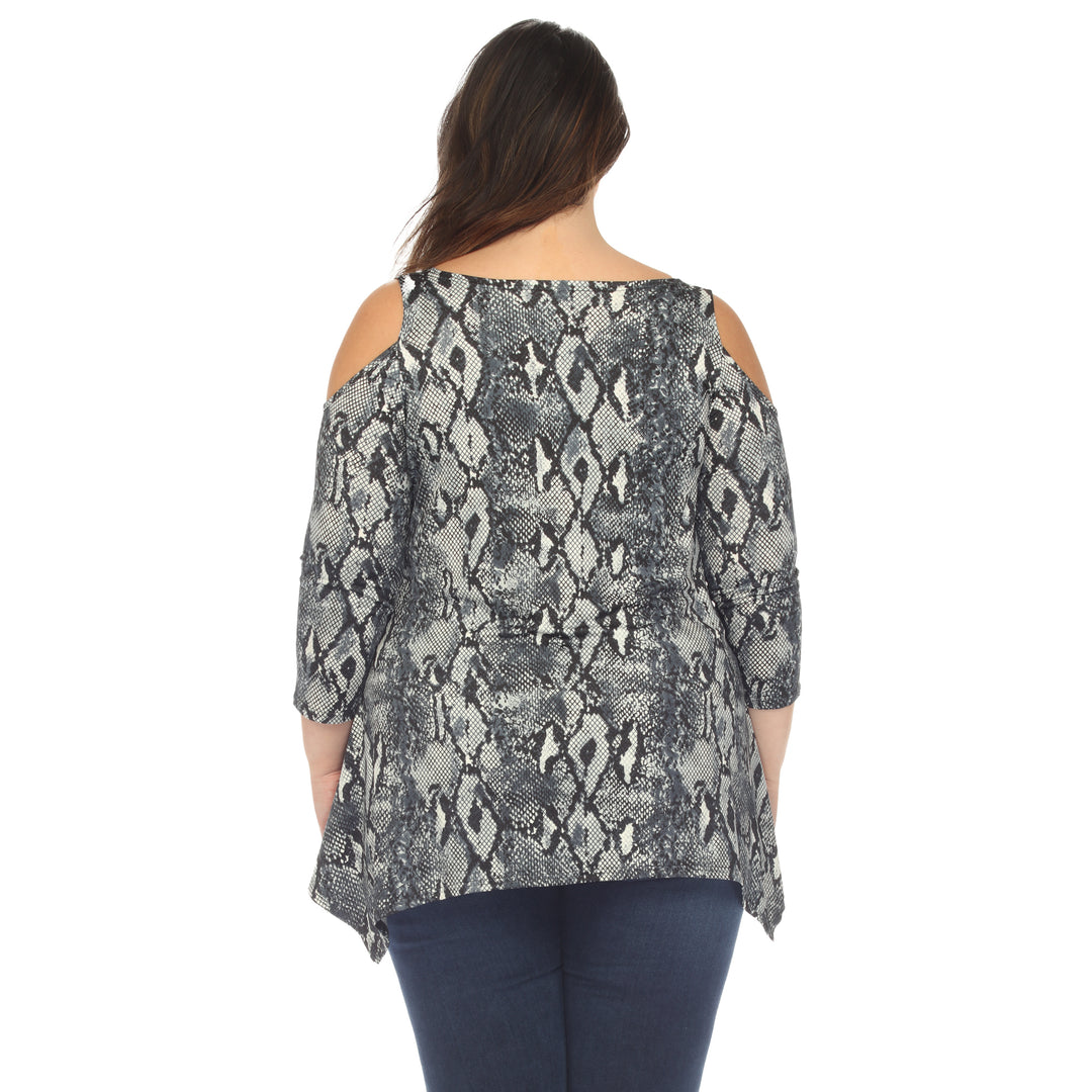 Women's Plus Size Snake Print Cold Shoulder Tunic