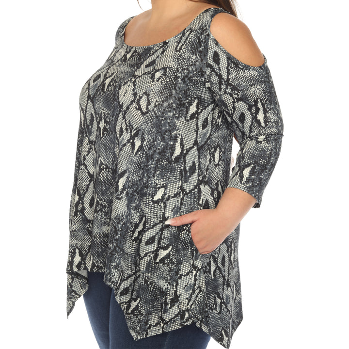 Women's Plus Size Snake Print Cold Shoulder Tunic