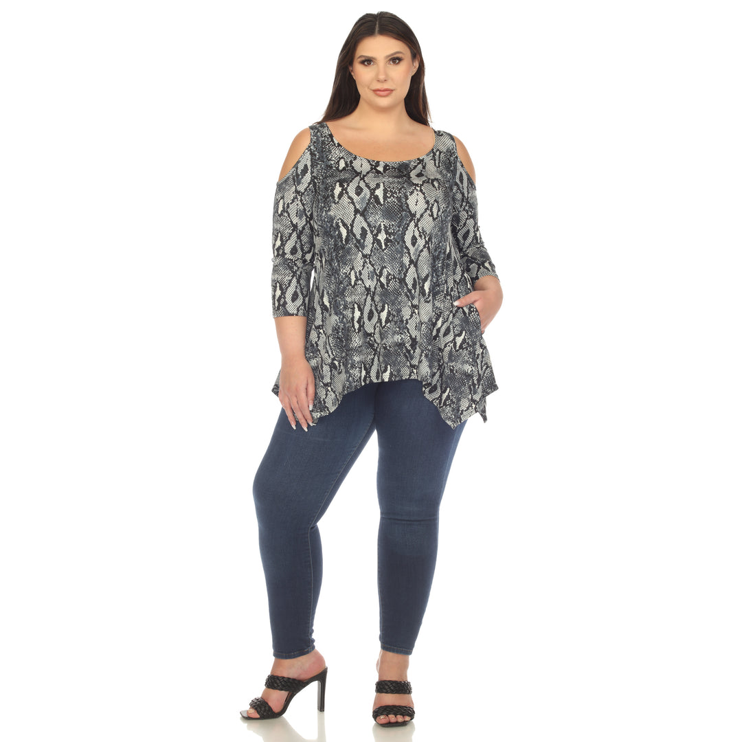 Women's Plus Size Snake Print Cold Shoulder Tunic