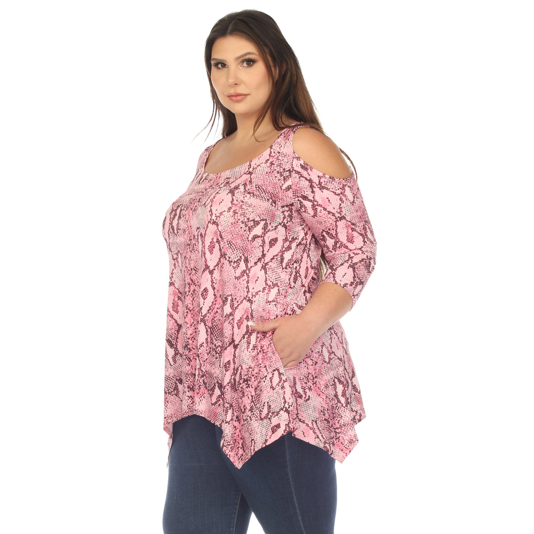 Women's Plus Size Snake Print Cold Shoulder Tunic