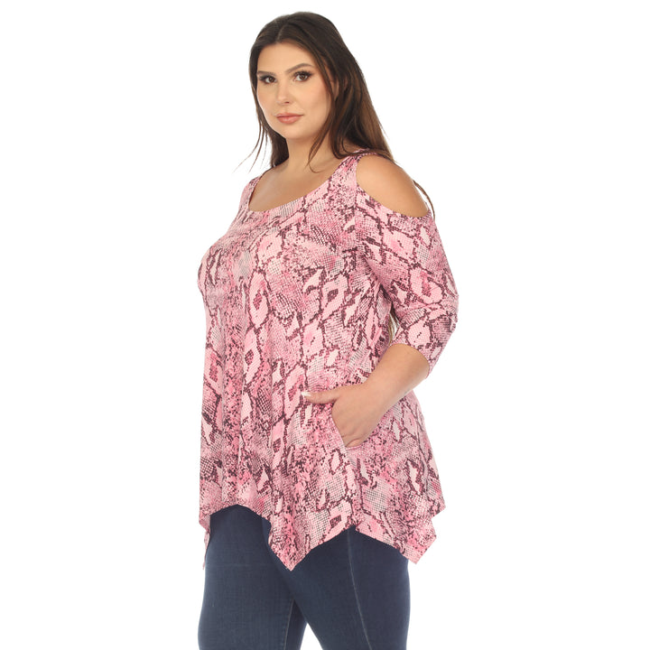 Women's Plus Size Snake Print Cold Shoulder Tunic