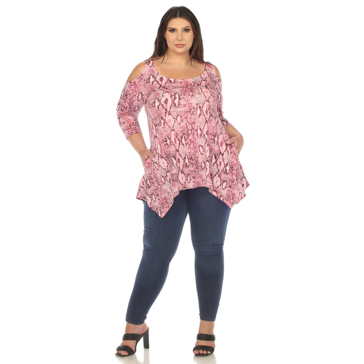 Women's Plus Size Snake Print Cold Shoulder Tunic