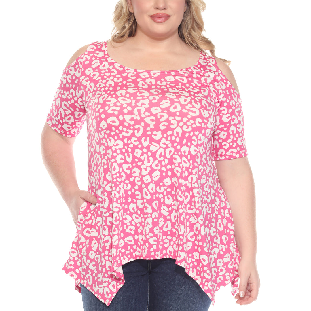 Plus Size Cold Shoulder Leopard Print Short Sleeve Tunic Top