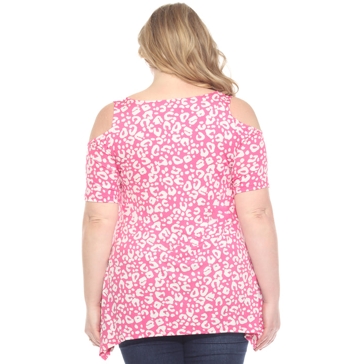 Plus Size Cold Shoulder Leopard Print Short Sleeve Tunic Top