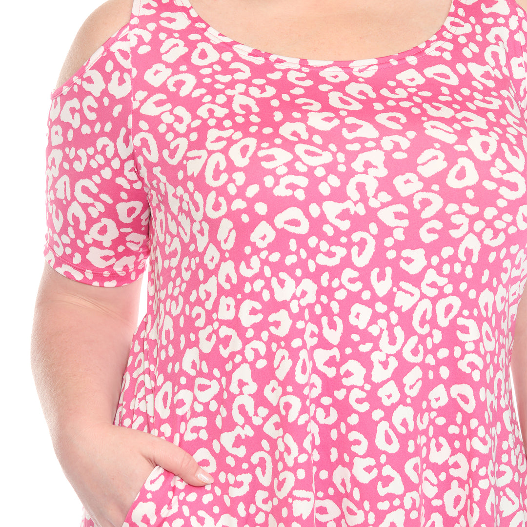 Plus Size Cold Shoulder Leopard Print Short Sleeve Tunic Top