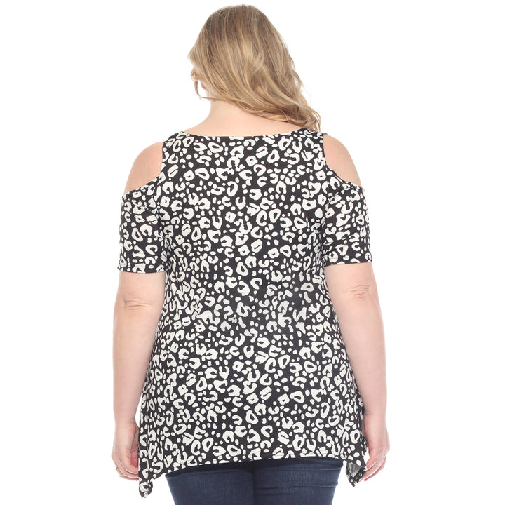 Plus Size Cold Shoulder Leopard Print Short Sleeve Tunic Top
