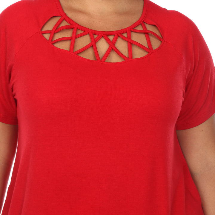 Women's Plus Size Crisscross Cutout Short Sleeve Top