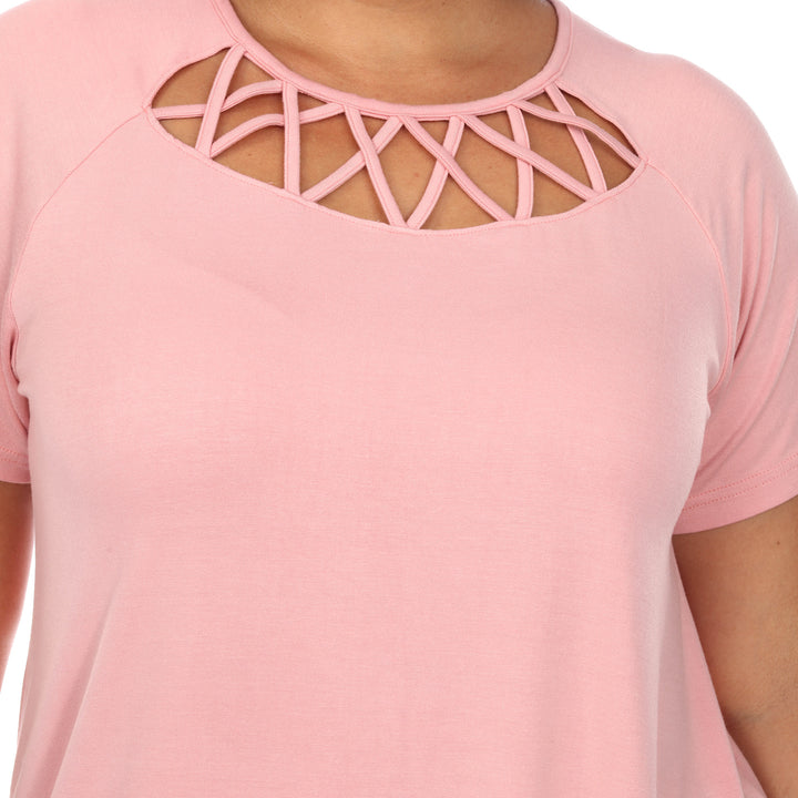 Women's Plus Size Crisscross Cutout Short Sleeve Top