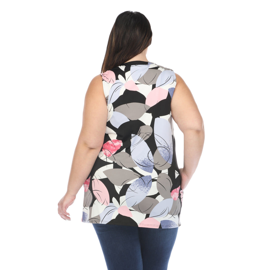 Women's Plus Size Pleated Front Sleeveless Tunic Top