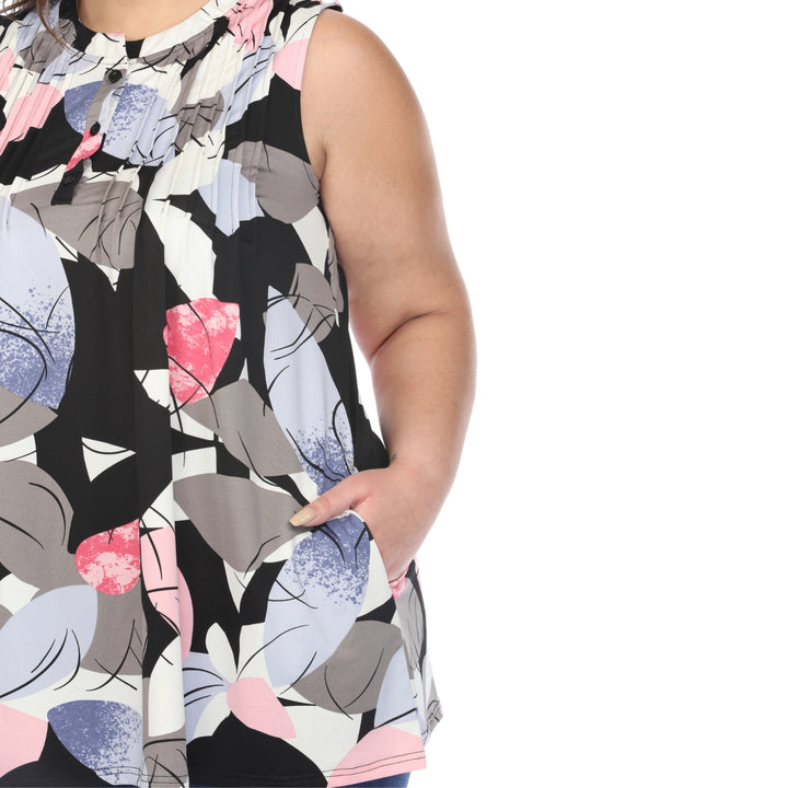 Women's Plus Size Pleated Front Sleeveless Tunic Top