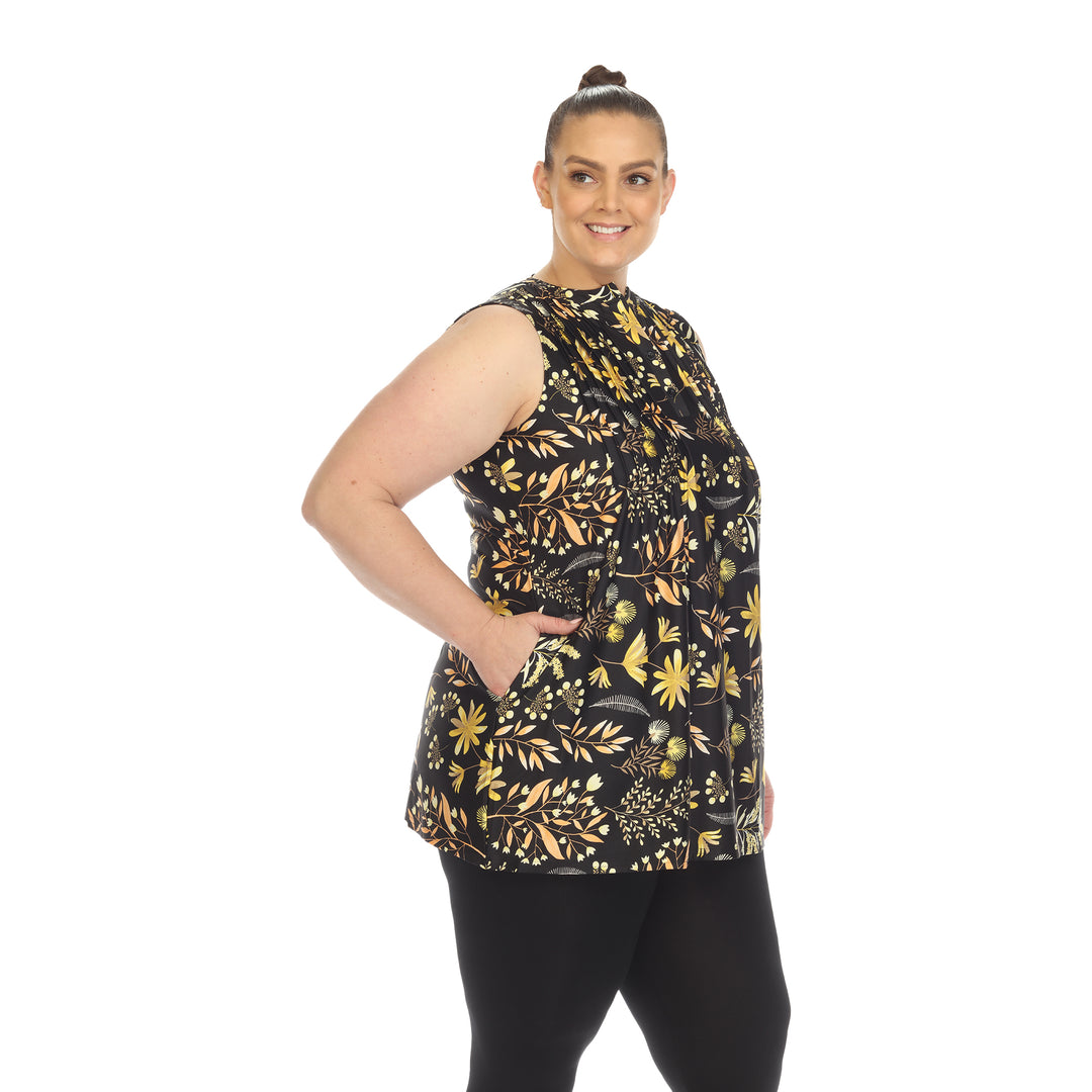 Women's Plus Size Floral Sleeveless Tunic Top
