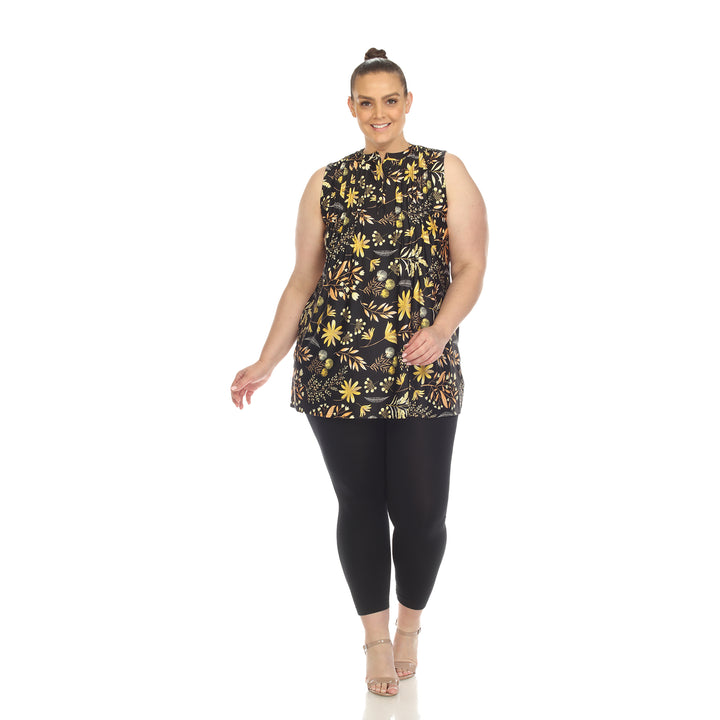 Women's Plus Size Floral Sleeveless Tunic Top