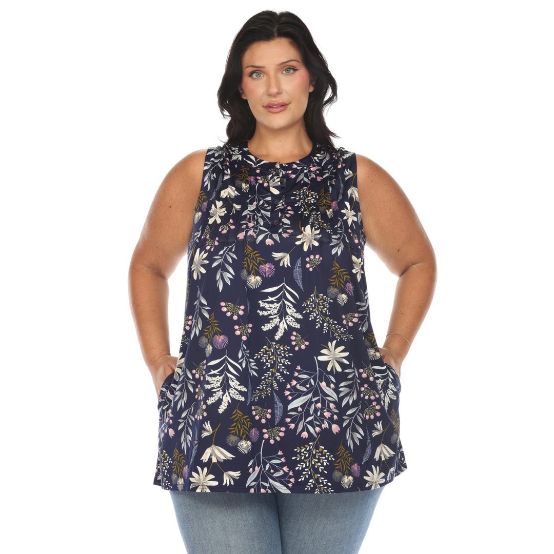Women's Plus Size Floral Sleeveless Tunic Top