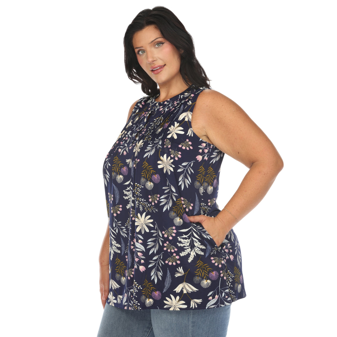 Women's Plus Size Floral Sleeveless Tunic Top