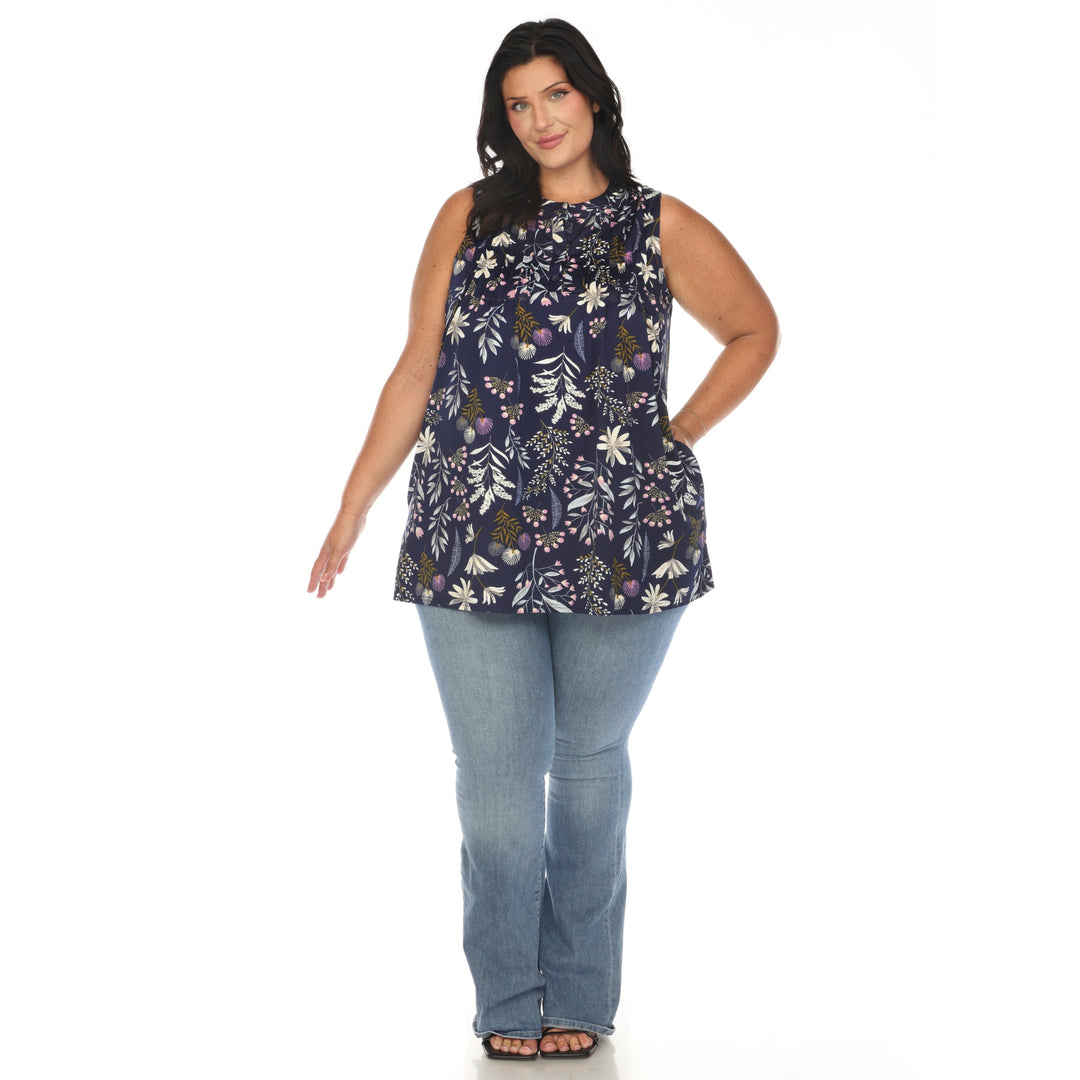 Women's Plus Size Floral Sleeveless Tunic Top