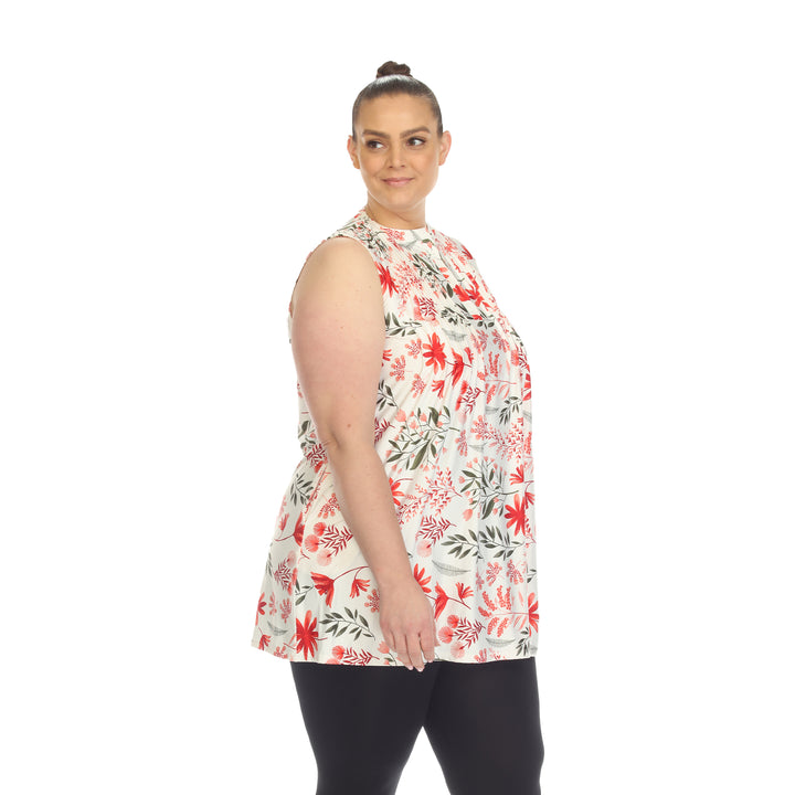 Women's Plus Size Floral Sleeveless Tunic Top