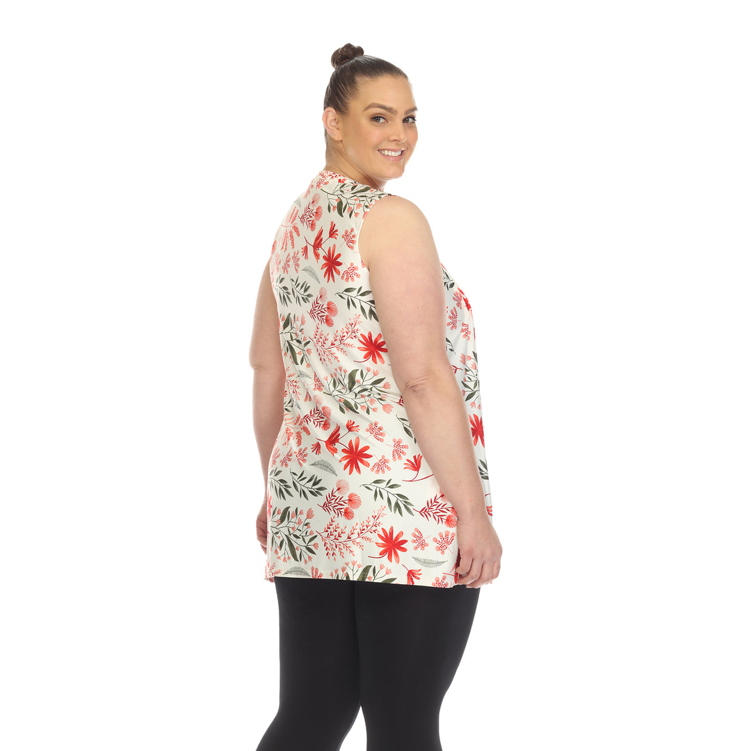 Women's Plus Size Floral Sleeveless Tunic Top