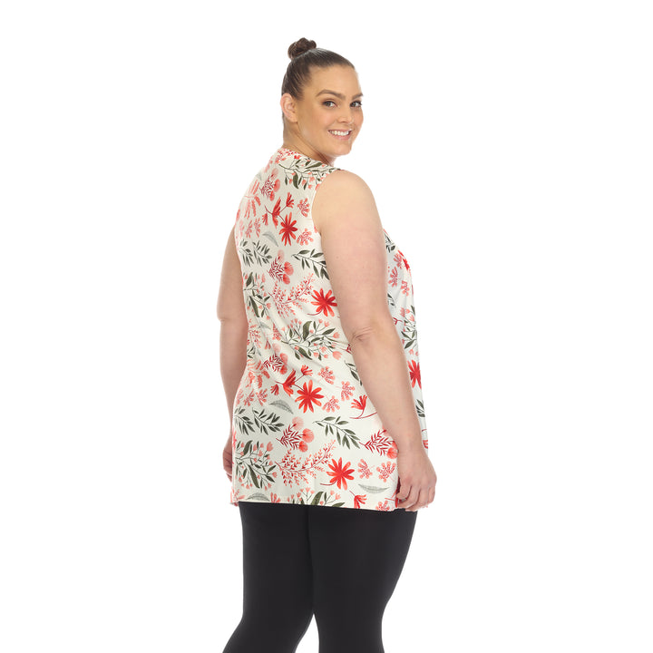 Women's Plus Size Floral Sleeveless Tunic Top