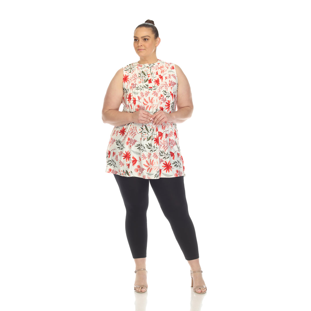 Women's Plus Size Floral Sleeveless Tunic Top